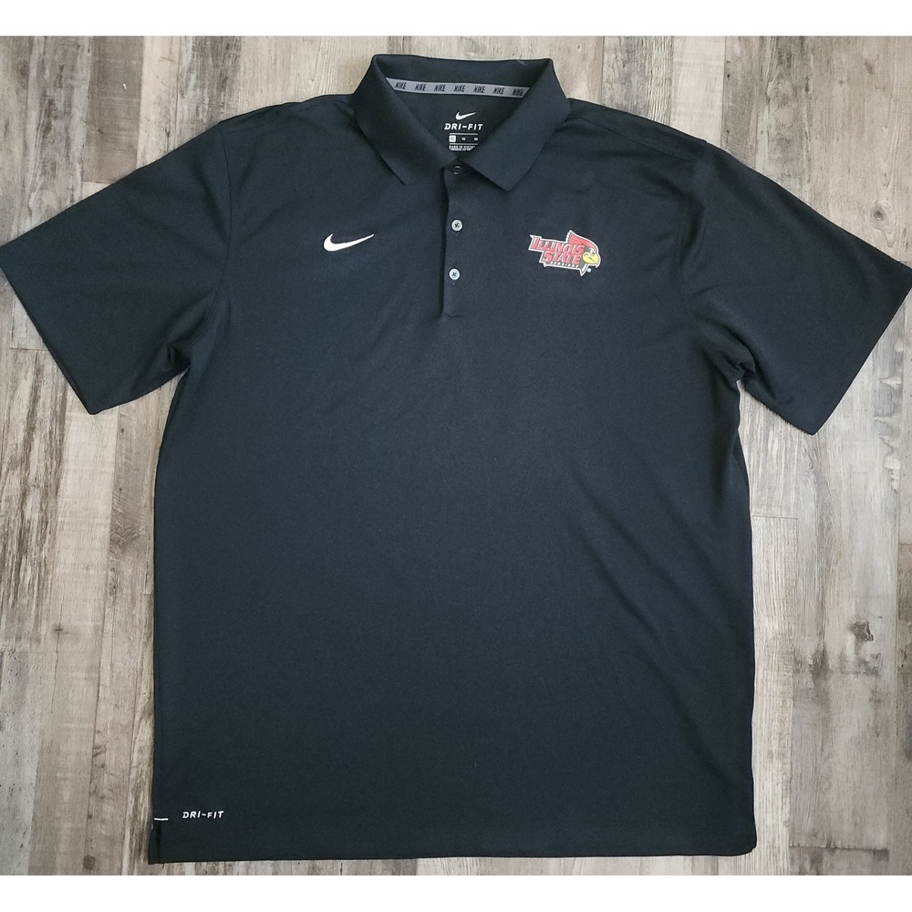 Nike Polo Shirt Mens XL Black Illinois State Redbirds Dri-Fit Short Sleeve Logo